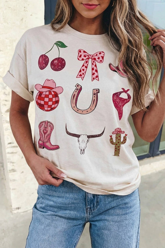 Western Abstract Print Round Neck Top | S-XL