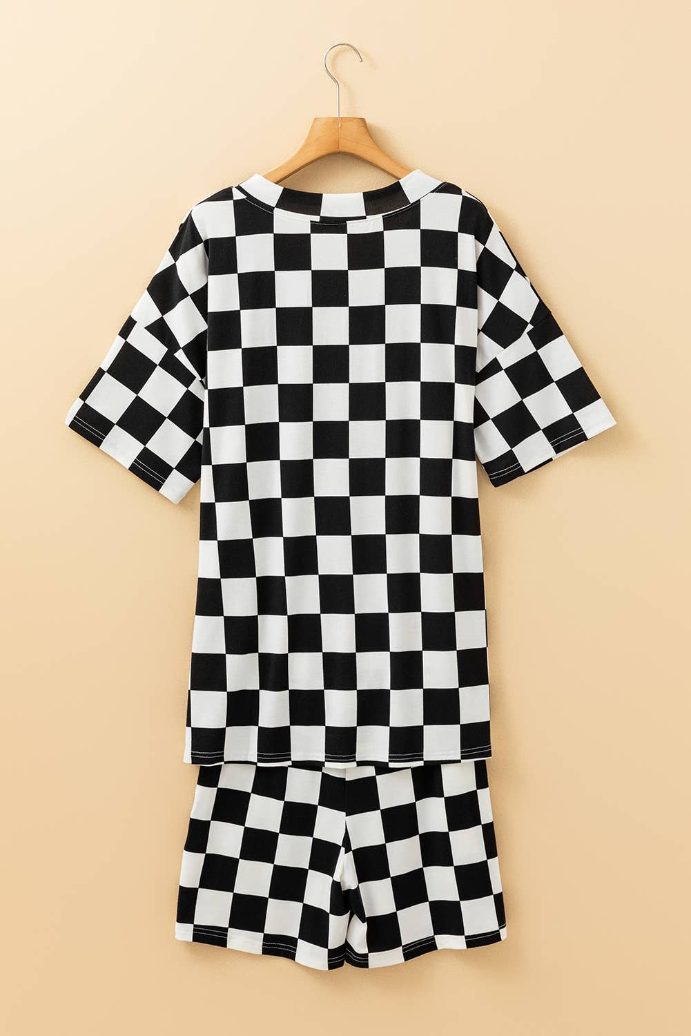Checkered Print V Neck Top & Shorts Lounge Set | S-XL