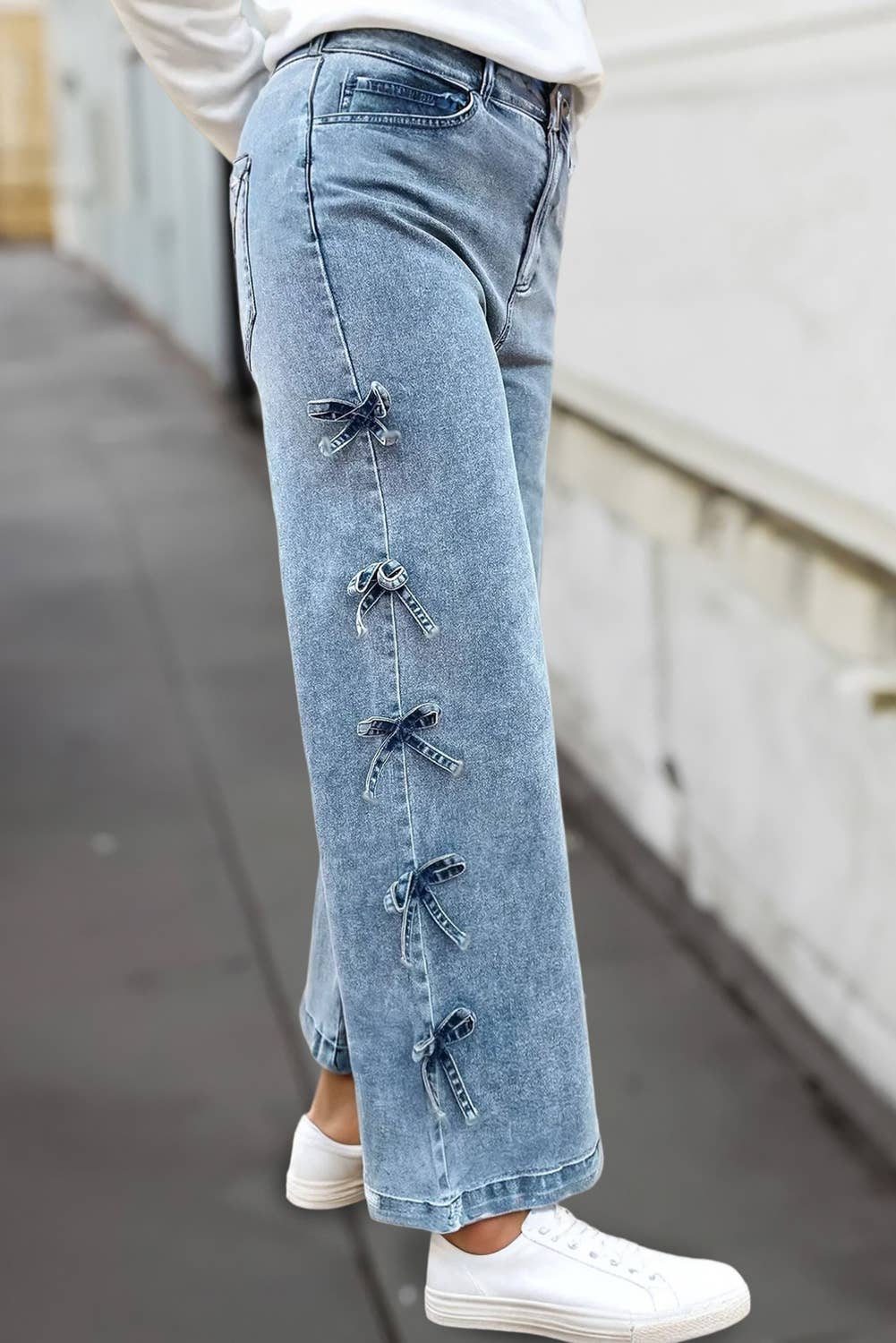 Bow Knot Side Detail Straight Leg Loose Jeans | 4-16